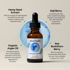 Close-up texture of the oil showing silky non-greasy finish from natural botanicals.