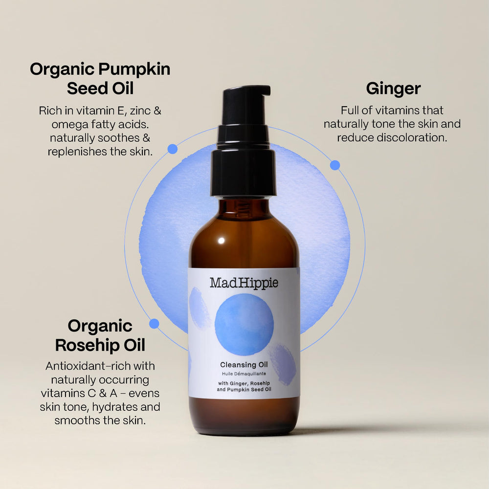Mad Hippie cleansing oil removing makeup gently from eyes and face