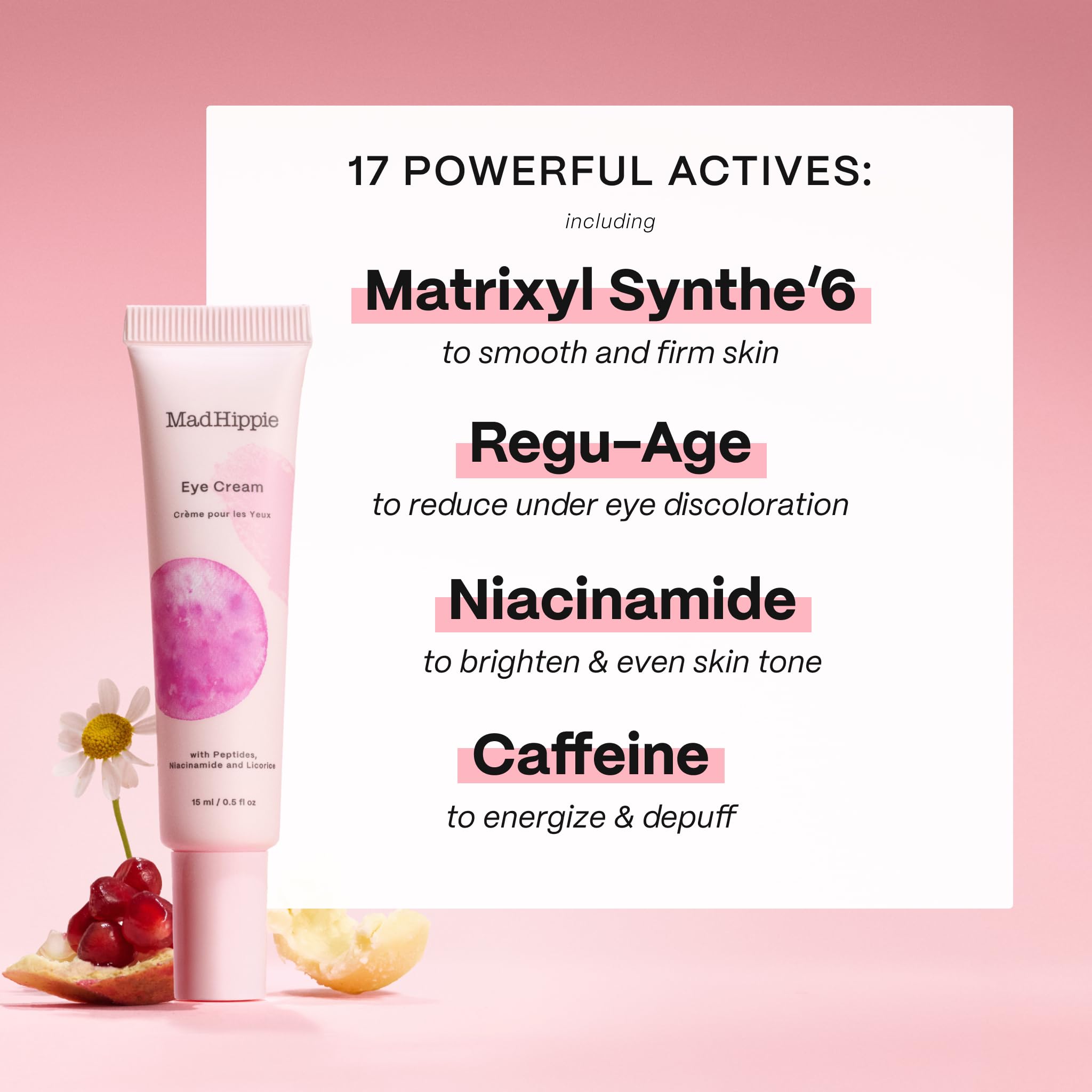 Mad Hippie Eye Cream packaging highlights vegan, cruelty-free eye care.