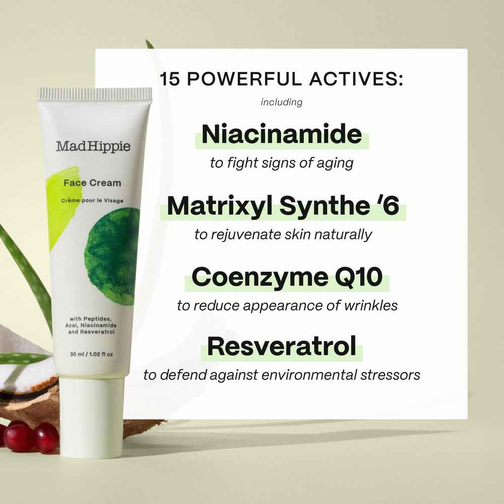Mad Hippie face cream application shot suggests everyday anti-aging routine