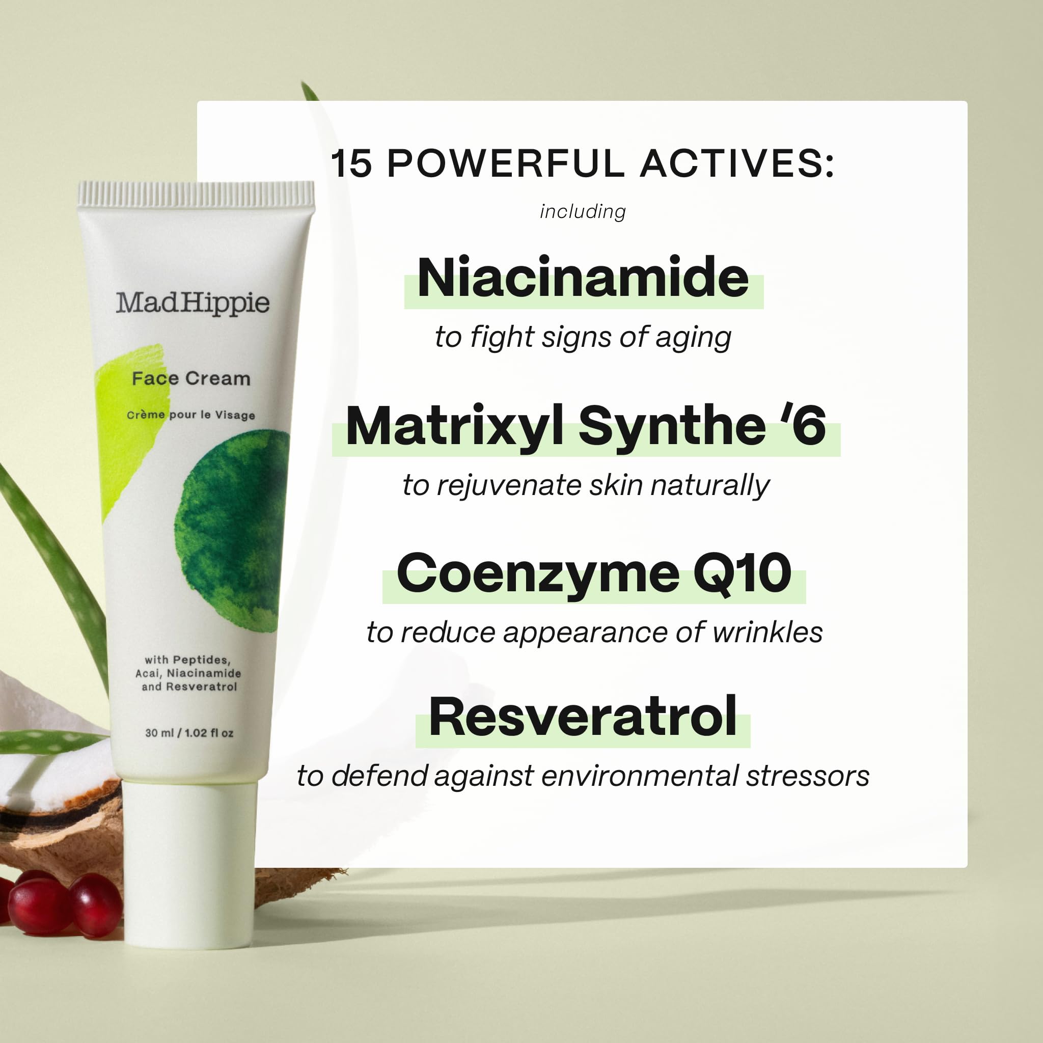 Mad Hippie Face Cream niacinamide detail on bottle highlights skin tone support