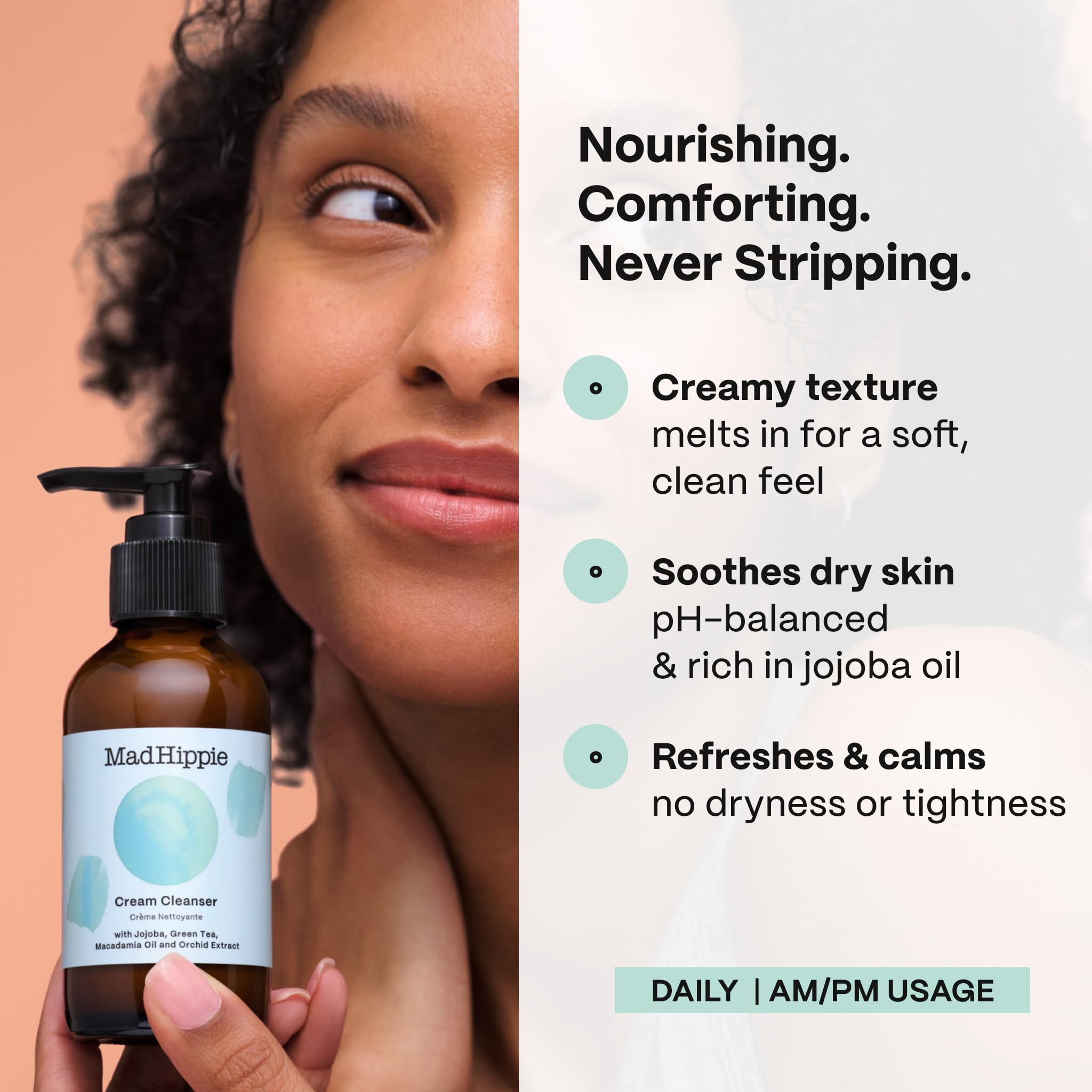 Mad Hippie oil-based cleanser texture shown lifting dirt gently