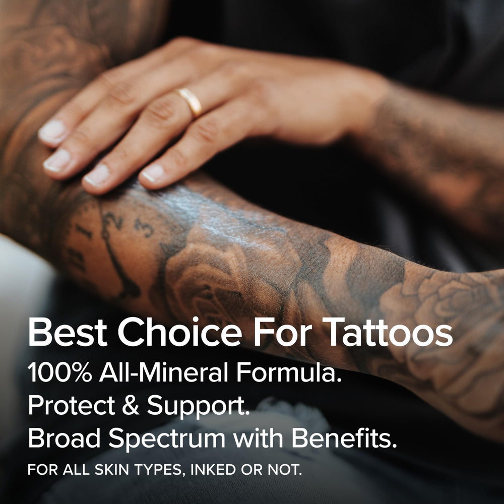Mad Rabbit Defend sunscreen with tattoo balm demonstrates layered daily routine.