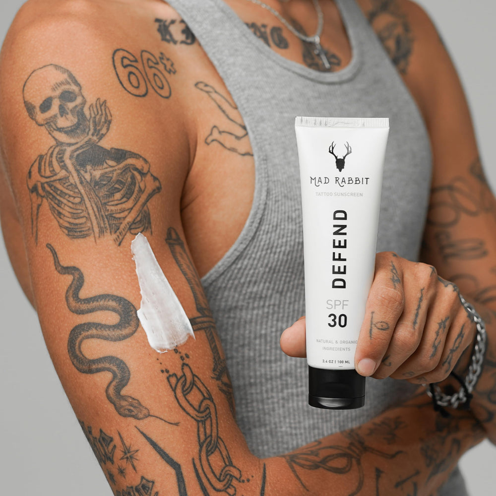 Mad Rabbit Tattoo Care Kit packaging keeps essentials organized for daily routines.