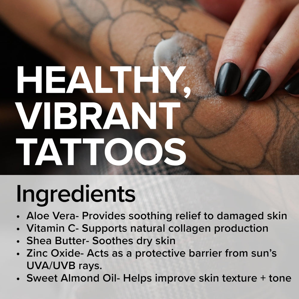 Mad Rabbit Repair Soothing Gel application reduces itch and irritation in new tattoos.
