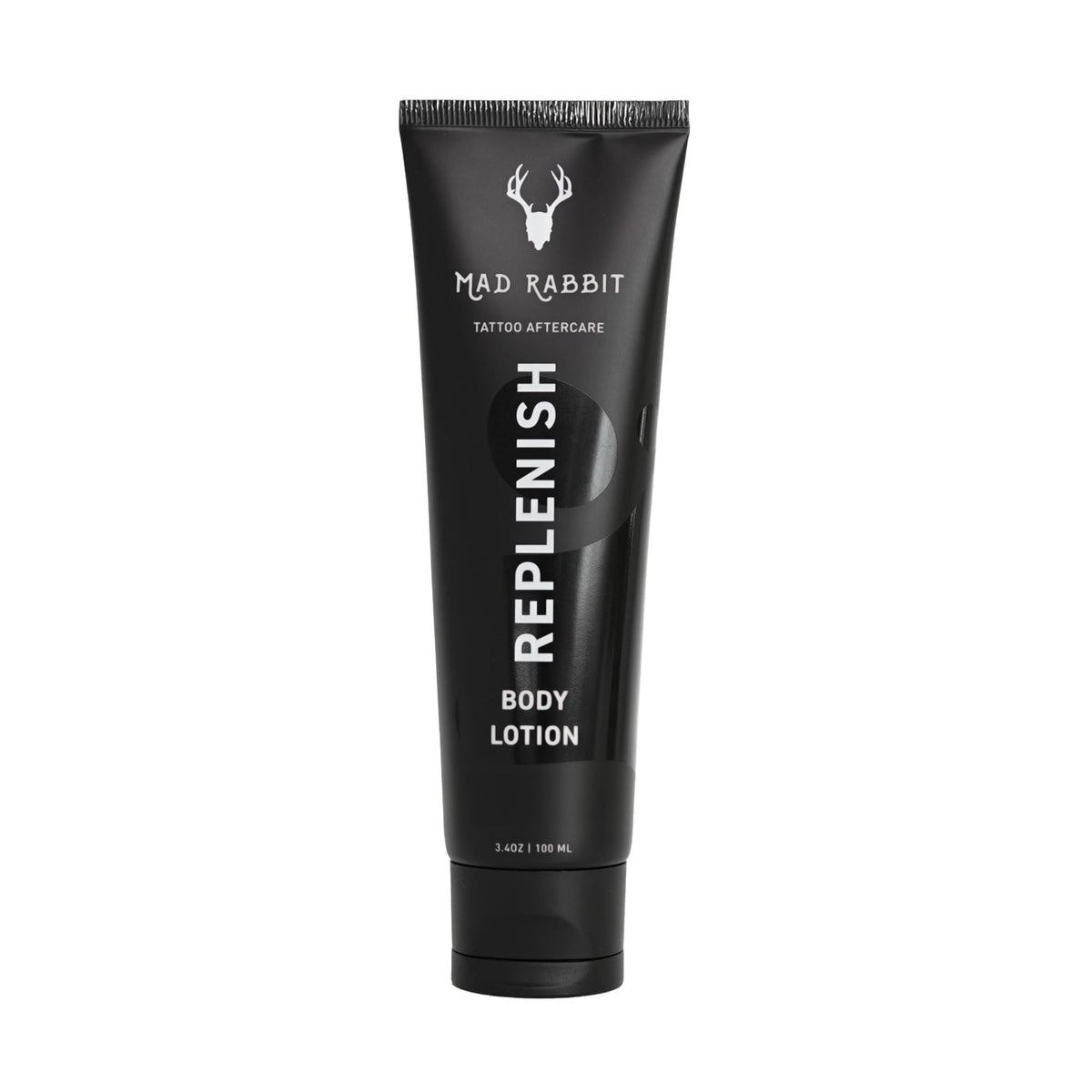 Mad Rabbit Replenish bottle front shows fragrance-free daily hydration for all skin types.