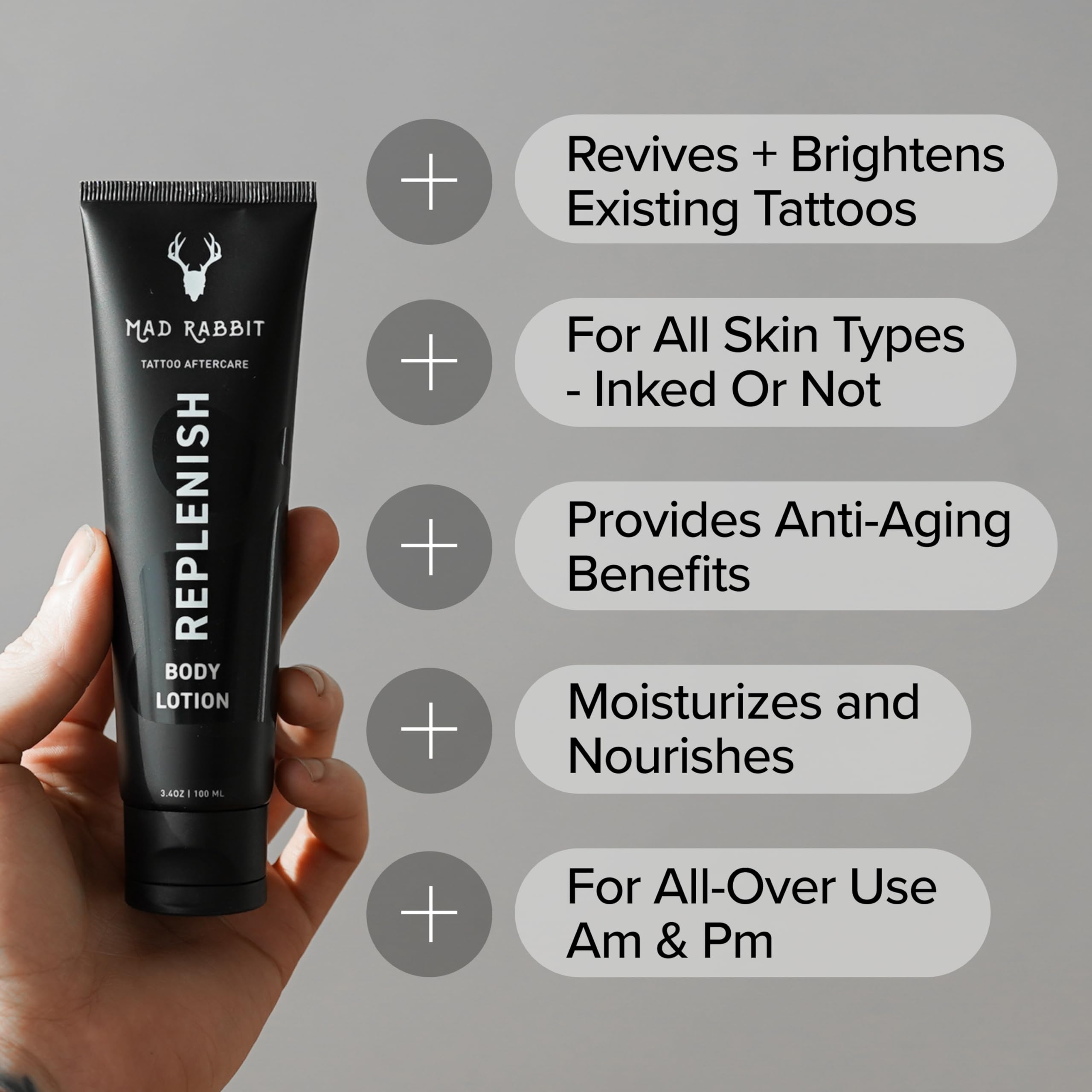Mad Rabbit Replenish ingredients lab shot spotlights glycerin and shea butter nourishment.