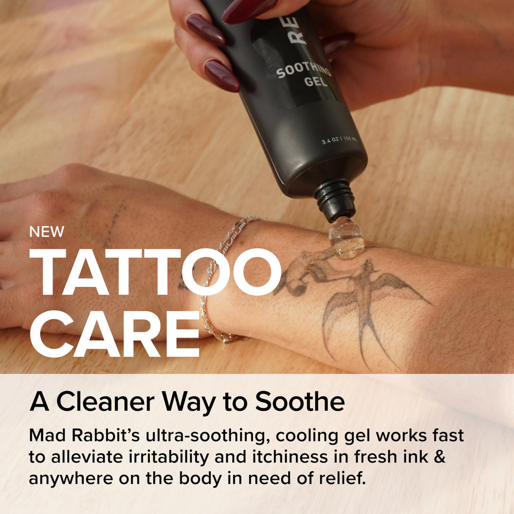 Mad Rabbit package box highlights premium tattoo aftercare.
