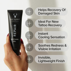 Mad Rabbit tattoo-aftercare soothing gel application shows smooth, comfortable use