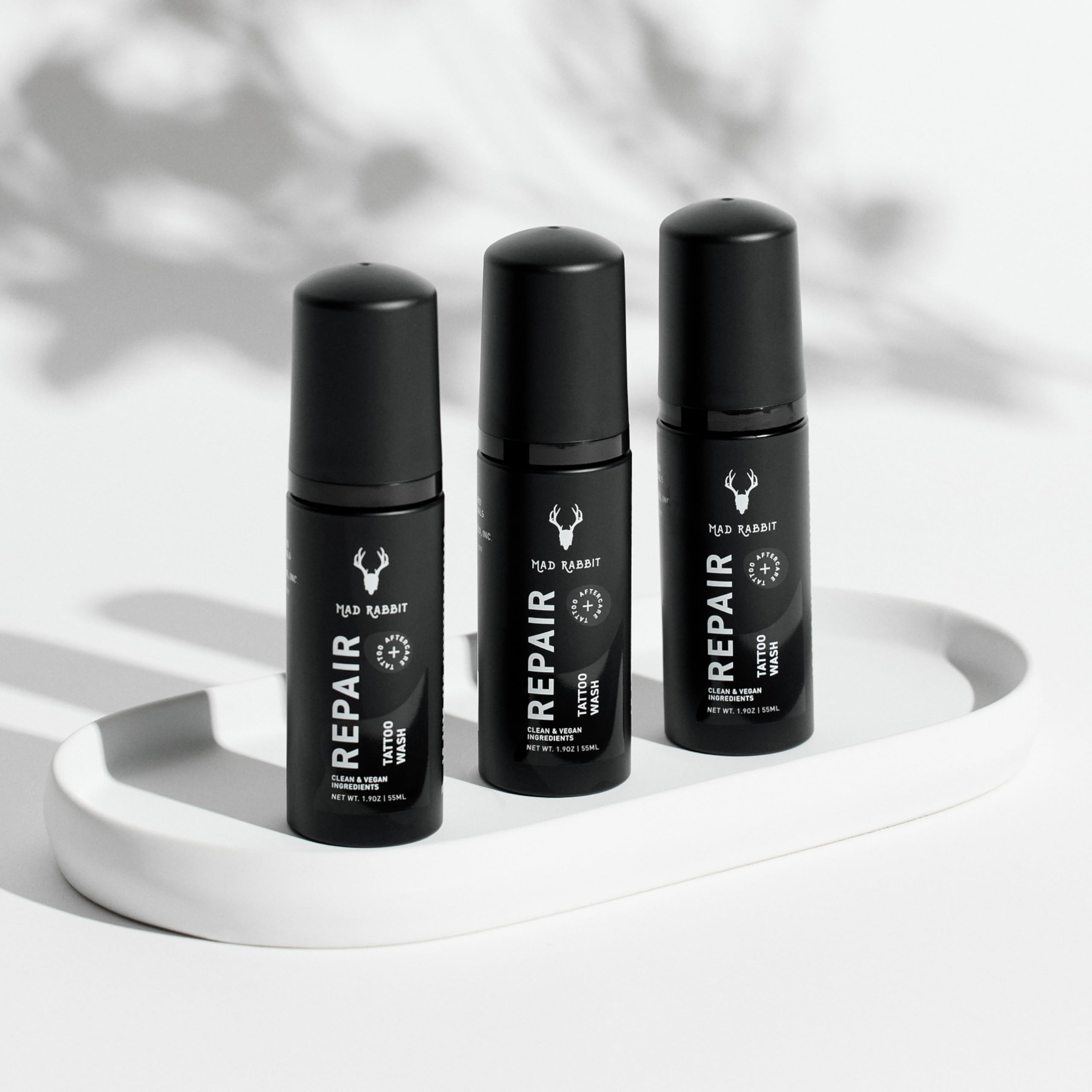 Mad Rabbit tattoo aftercare product with informative label details.