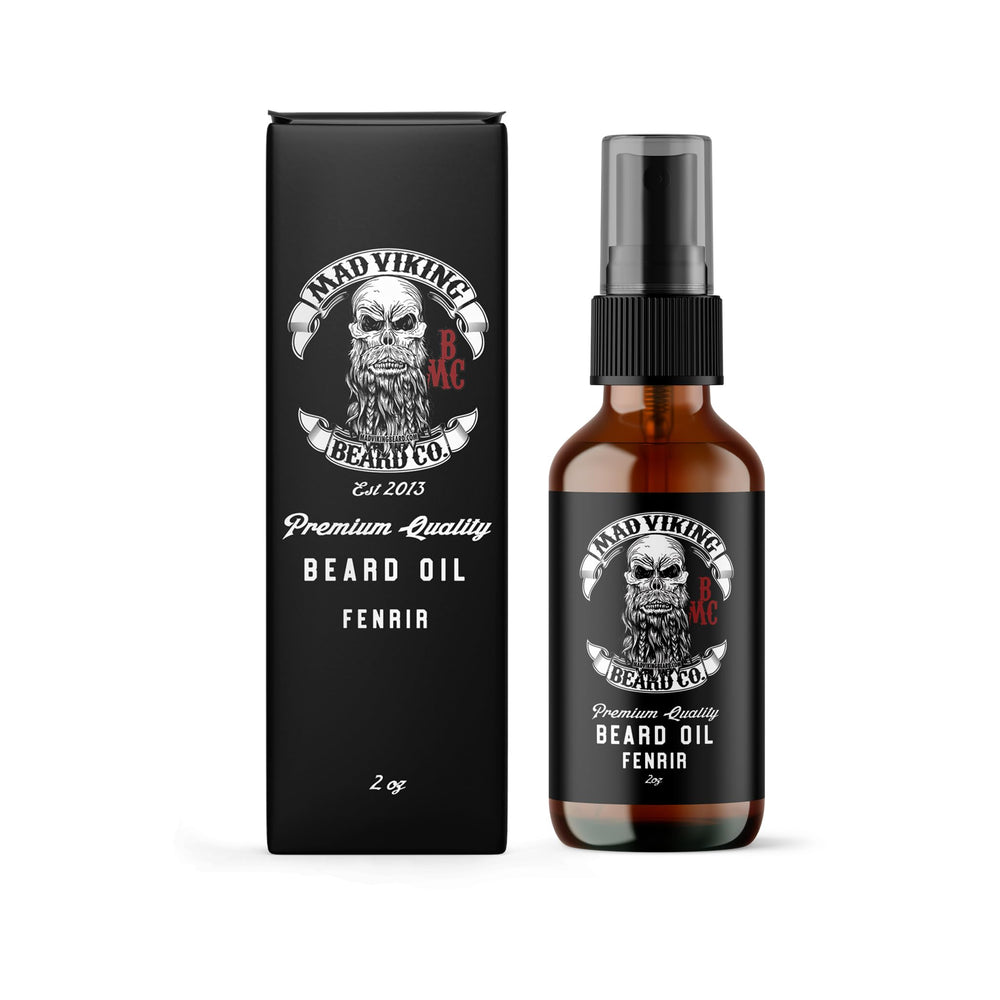 Mad Viking Fenrir beard oil bottle – premium hydration for beard and skin.
