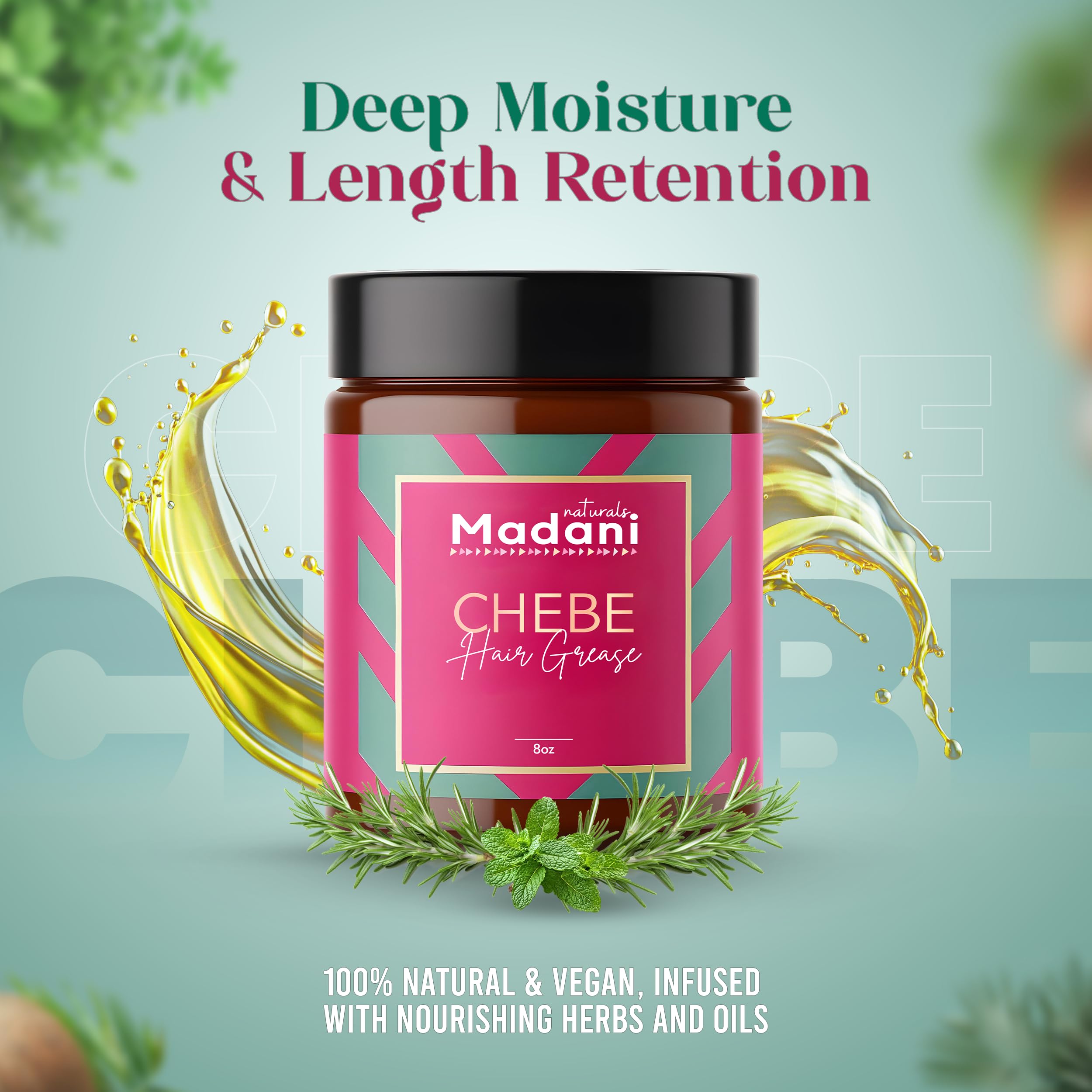 Madani Naturals Hair Grease texture close-up reveals creamy, hydrating formula.