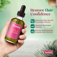 Madani Naturals bottle beside rosemary and mint ingredients, ideal for refreshing scalp care.