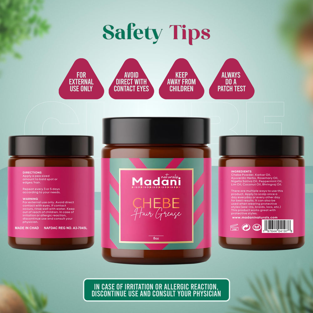 Madani Naturals vegan ingredients label highlights plant-based, cruelty-free care.