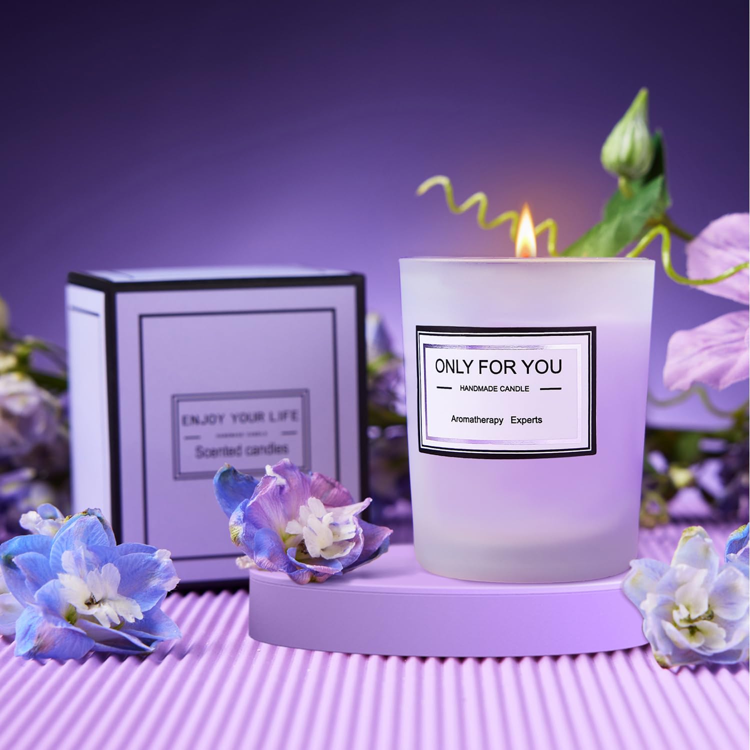 MADDIFY Lavender Spa Gift Basket 20oz tumbler with initial monogram for a personalized keepsake.