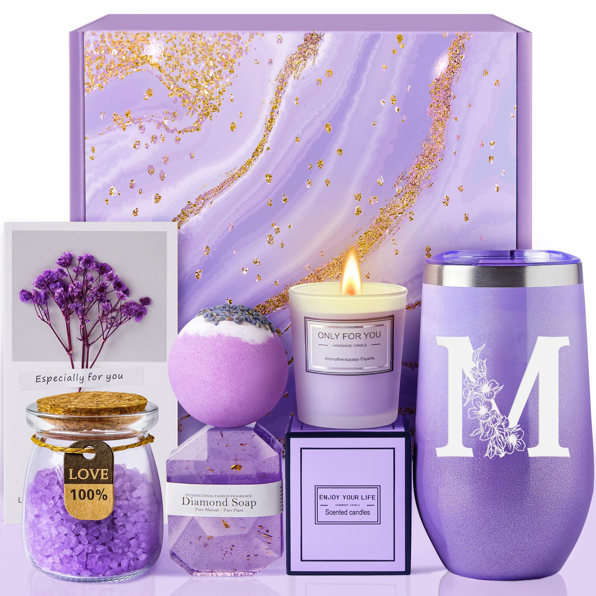 MADDIFY Lavender Spa Gift Basket bath salts deliver a soothing home spa experience.