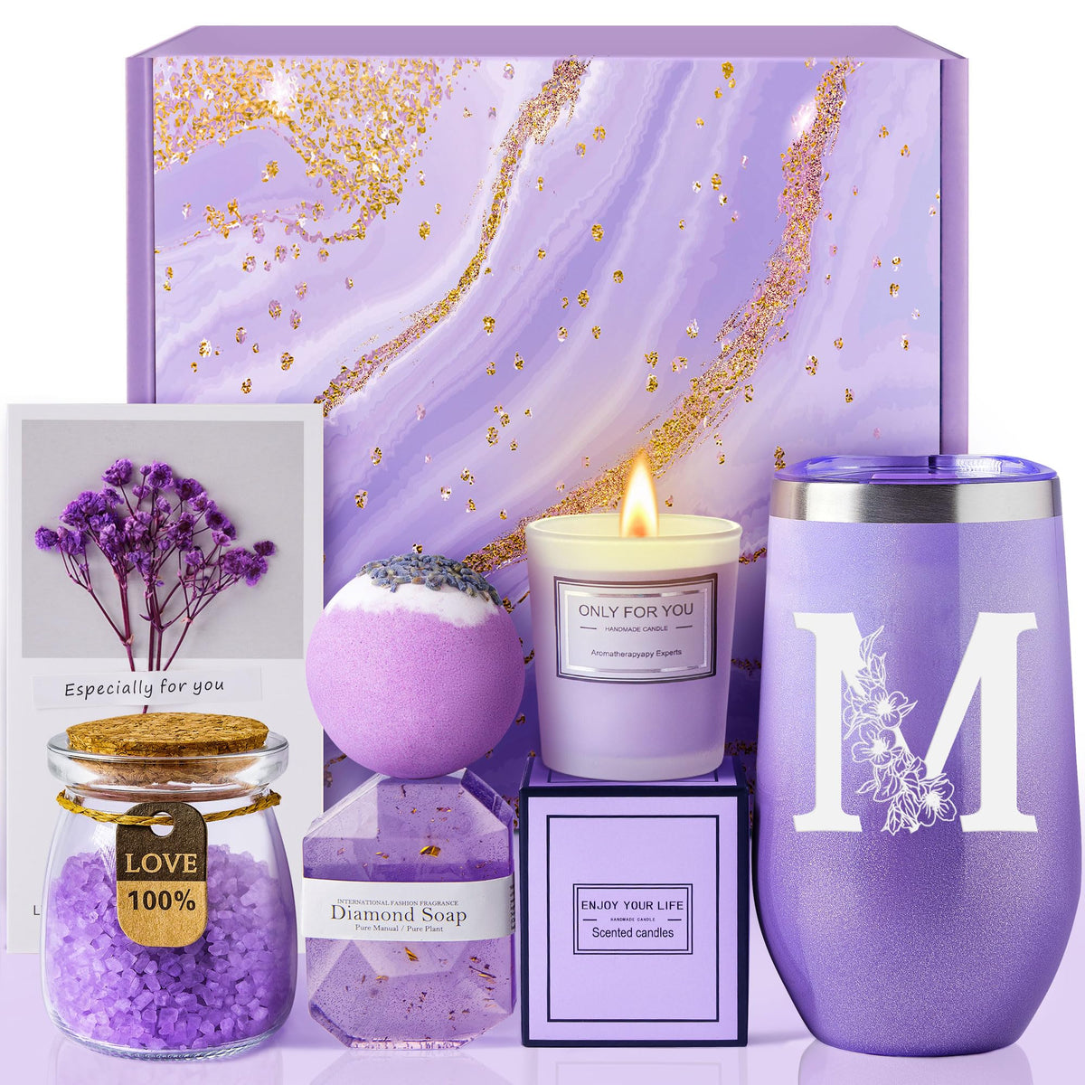MADDIFY Lavender Spa Gift Basket bath salts deliver a soothing home spa experience.