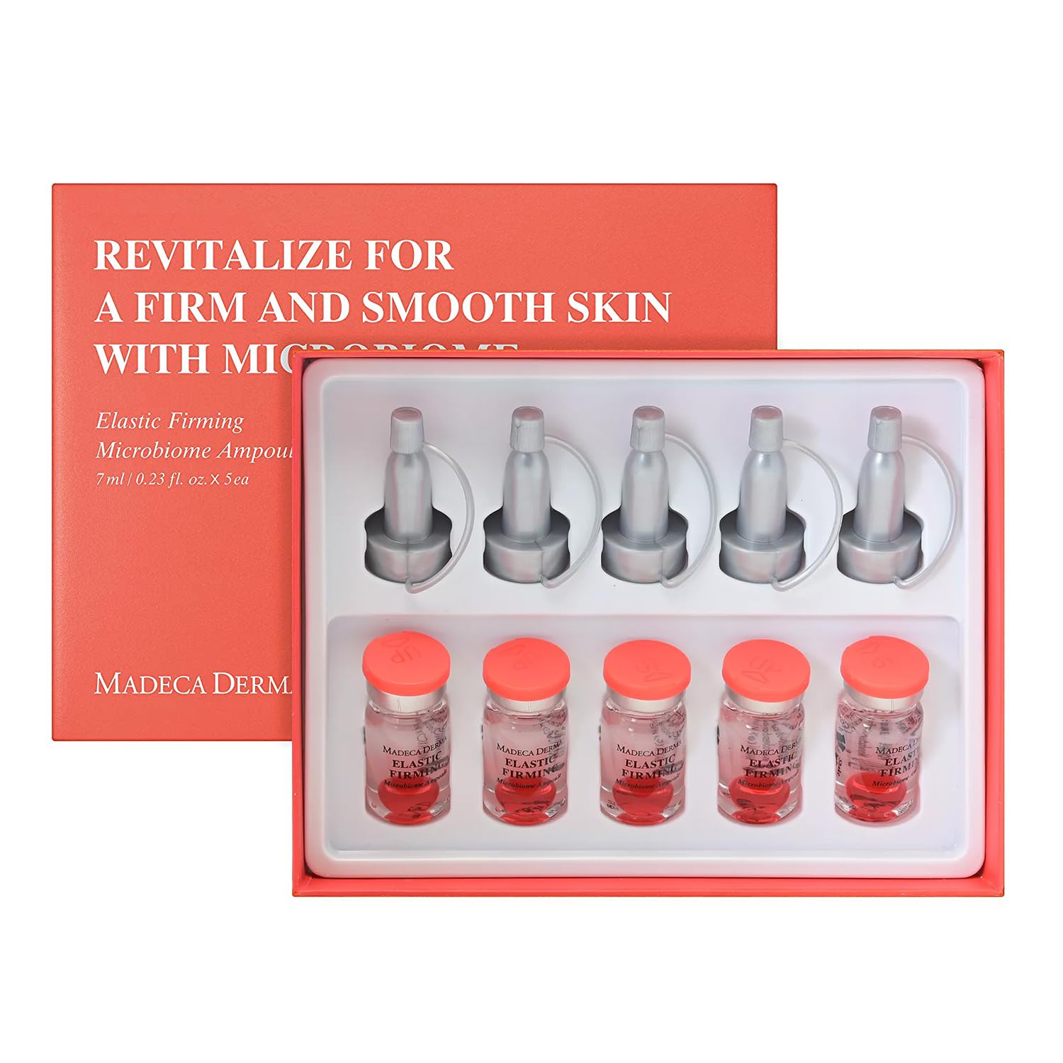 The Madeca Derma Elastic Firming Ampoule bottle demonstrates hydration for radiant skin.
