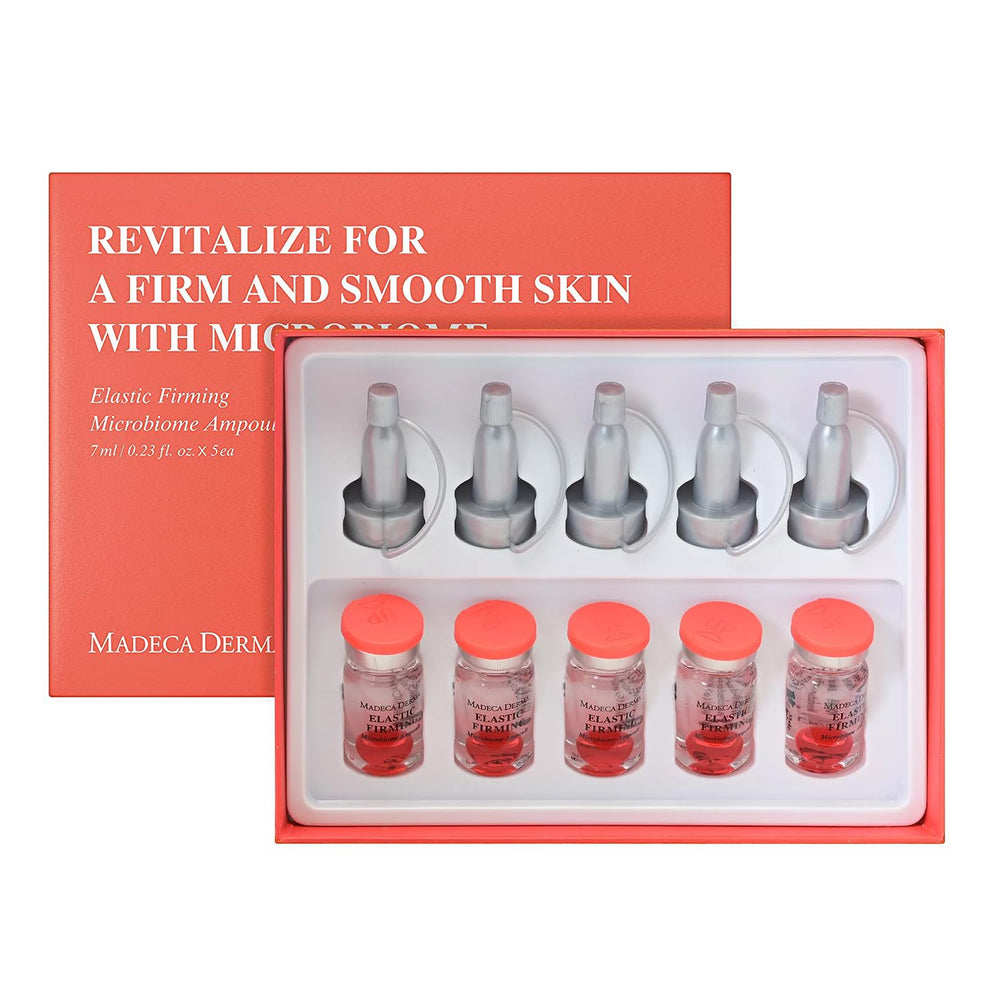 The Madeca Derma Elastic Firming Ampoule bottle demonstrates hydration for radiant skin.
