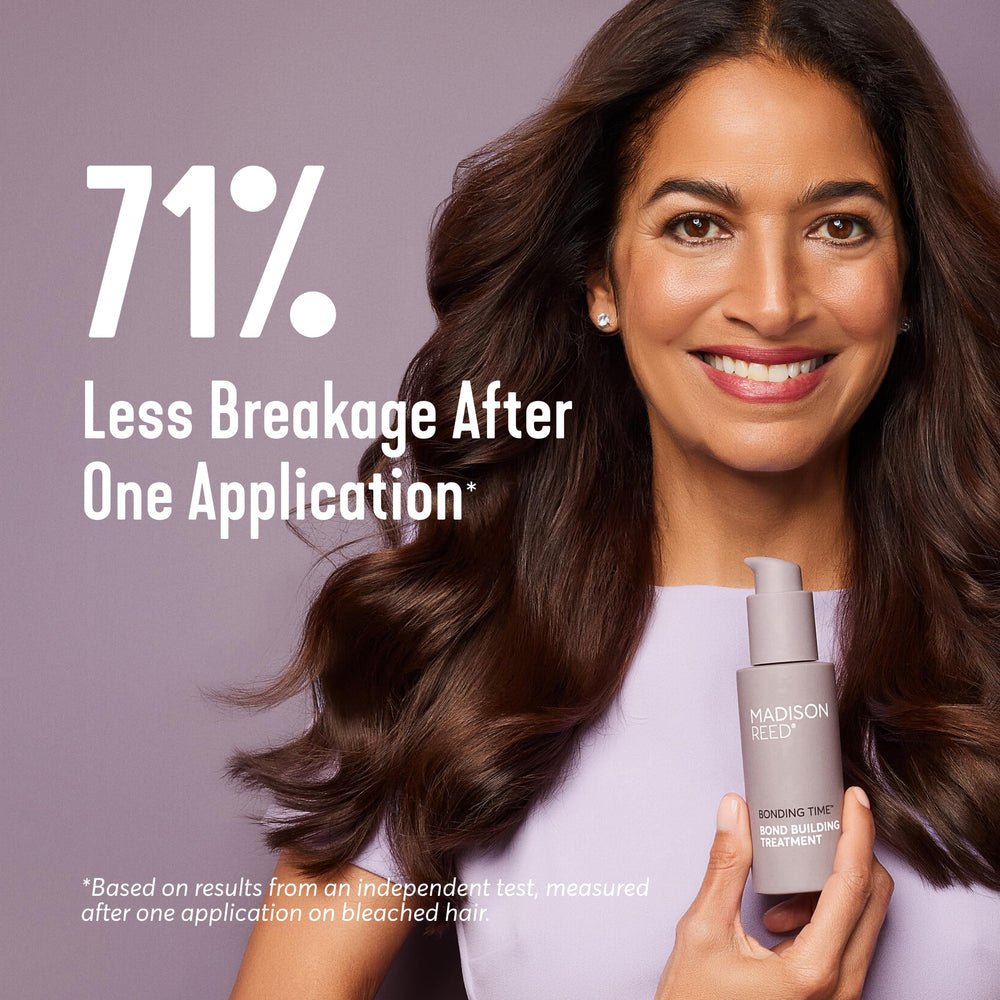 Madison Reed Bonding Time Serum pump-dispense demonstrates precise application for damage repair