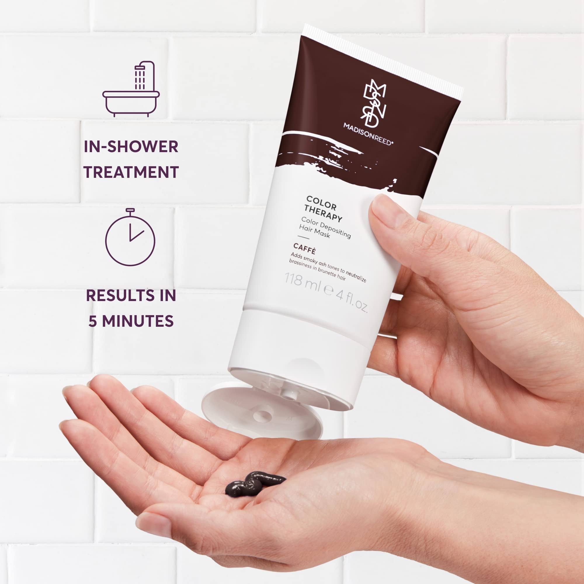 Madison Reed Color Therapy Caffè on brunette shade adds smoky ash to neutralize brass.