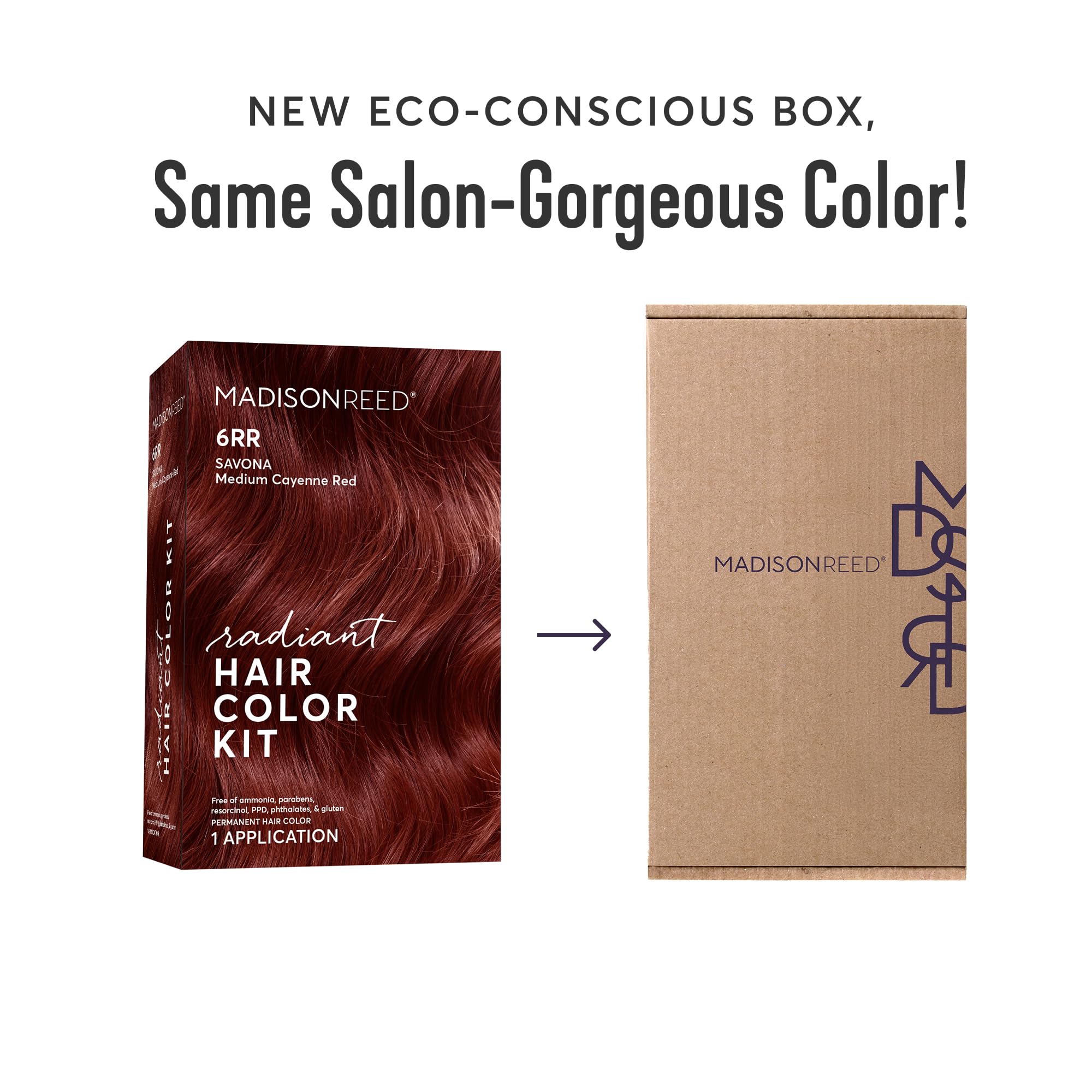 Madison Reed Radiant Color Kit 6RR shade swatches for vibrant Cayenne Red options.