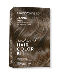 Madison Reed Radiant Color Kit bottle close-up shows rich Umbria Brown gray coverage.