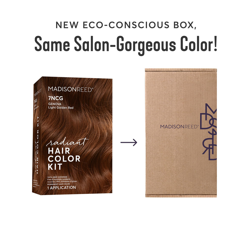 Madison Reed Radiant Color Kit 7NCG shade-card highlights light golden copper shade