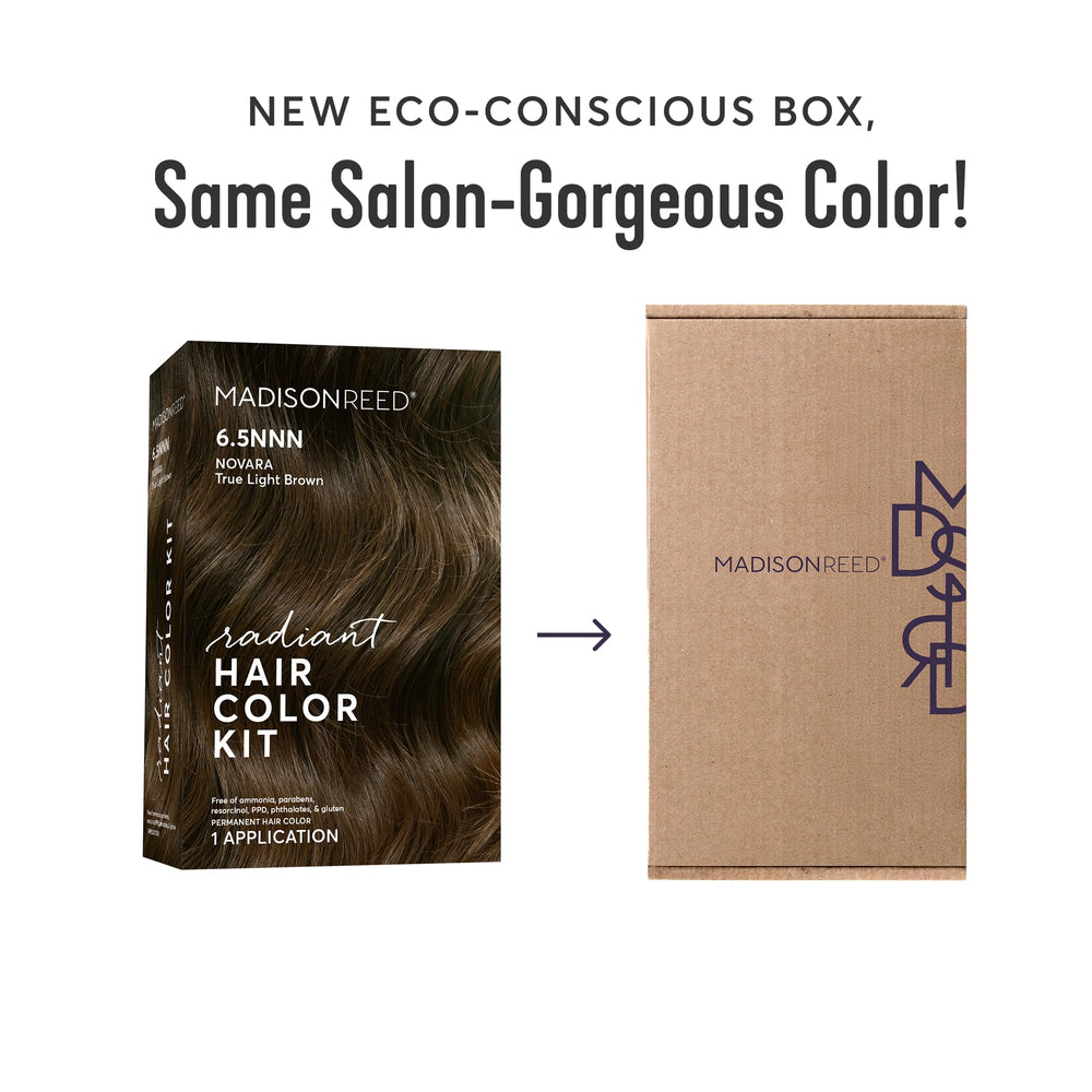 Madison Reed Radiant Color Kit box back reveals easy steps for at-home coloring with salon-grade results.