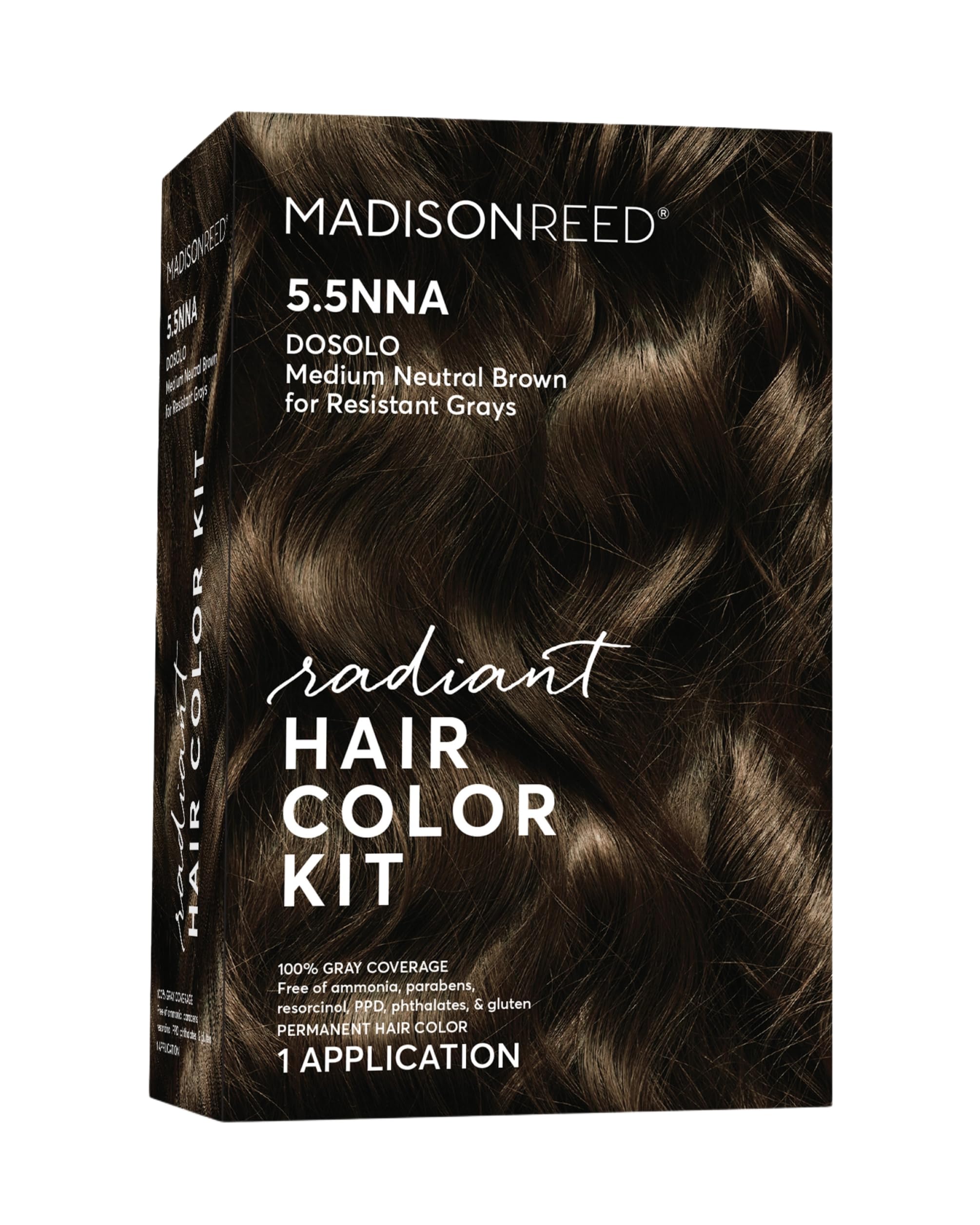 Madison Reed Radiant Color Kit box front shows premium shade for resistant grays.