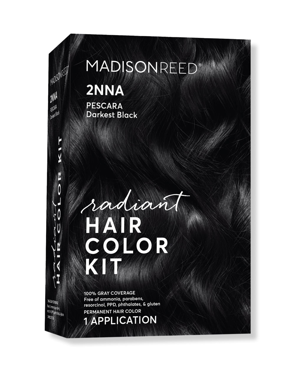 Madison Reed Radiant Color Kit Pescara Black swatches show natural gray coverage