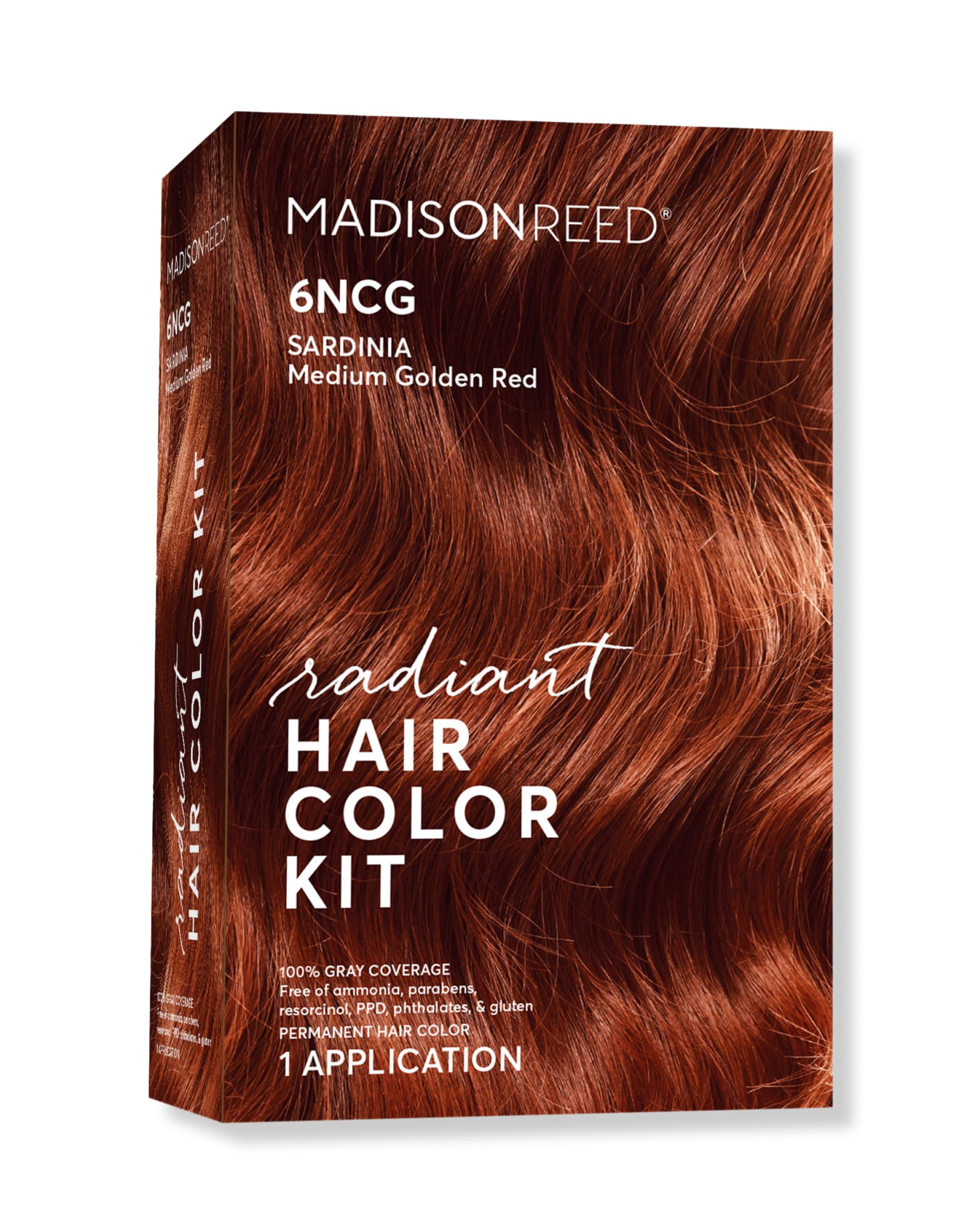 Madison Reed Radiant Color Kit Sardinia Red box setup for at home salon quality color.