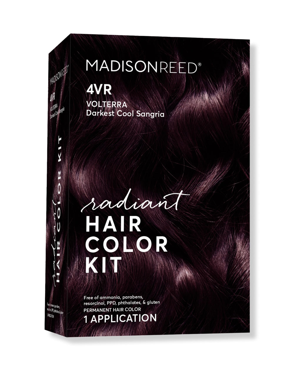Madison Reed Radiant Hair Color Kit bottle shows 4VR shade for long-lasting gray coverage.