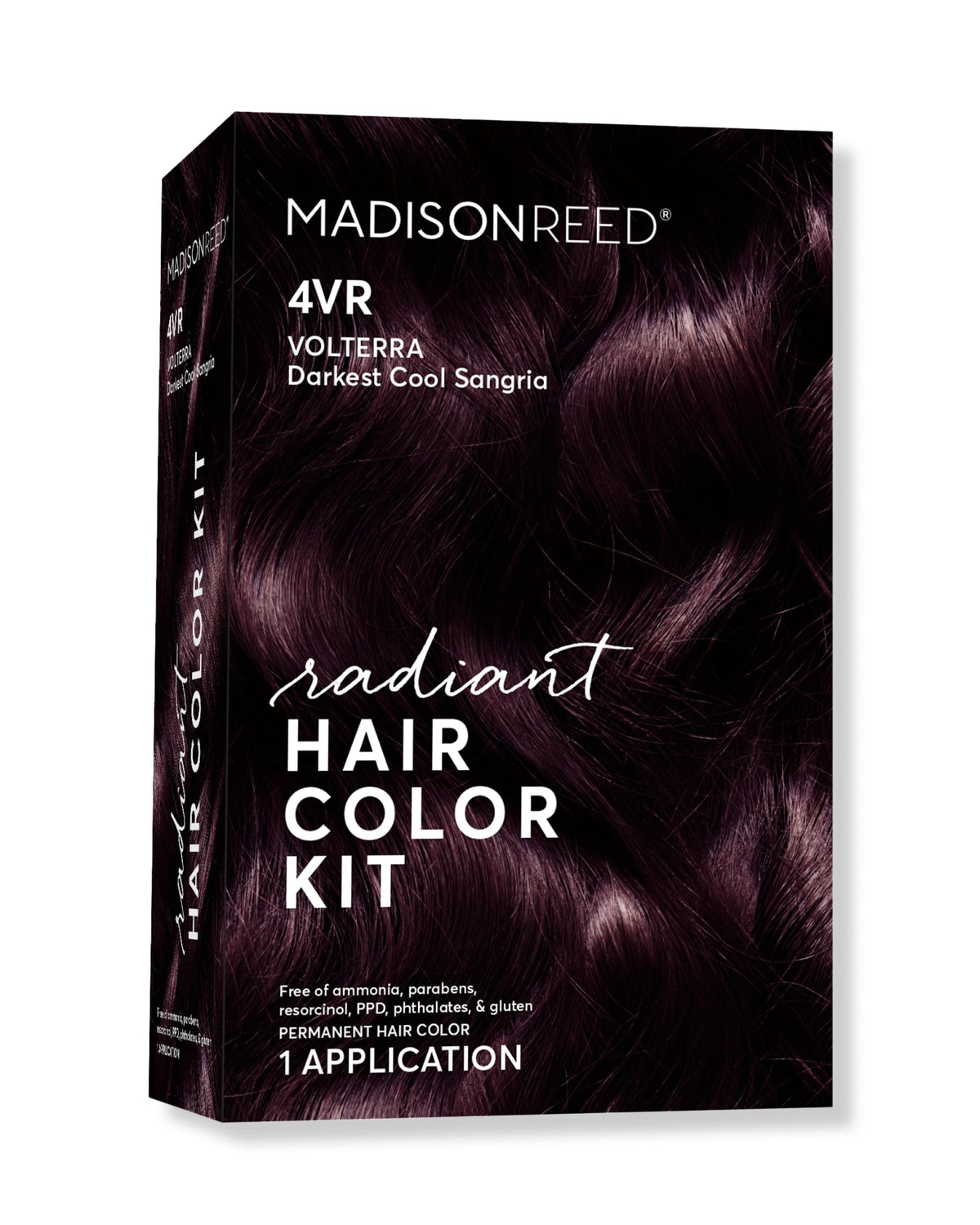 Madison Reed Radiant Hair Color Kit bottle shows 4VR shade for long-lasting gray coverage.