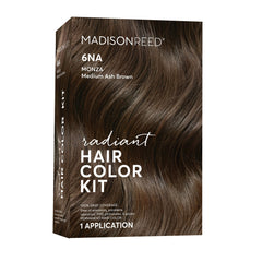 Madison Reed Radiant Hair Color Kit 6NA Monza Brown shade swatches for gray coverage