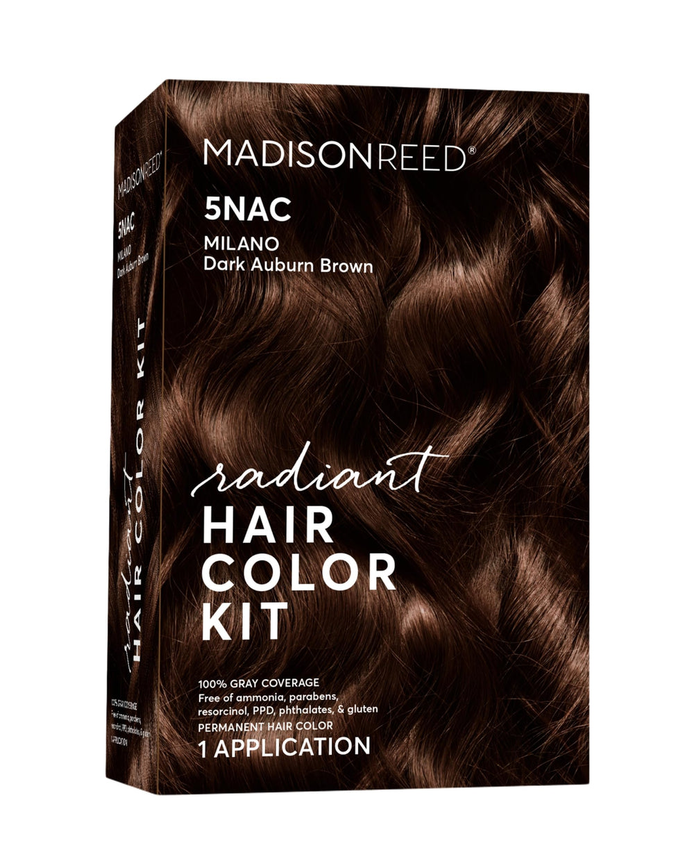 Madison Reed Radiant Hair Color Kit box shows Milano Brown shade for gray coverage.