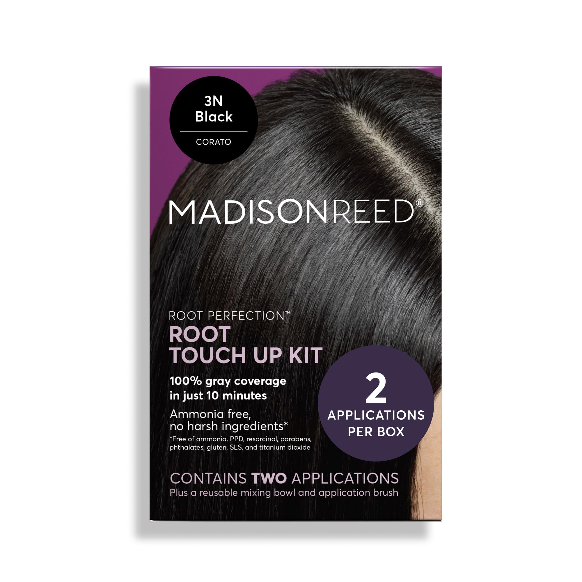 Madison Reed Root Perfection Black 3N Corato bottle demonstrates quick gray coverage for roots.