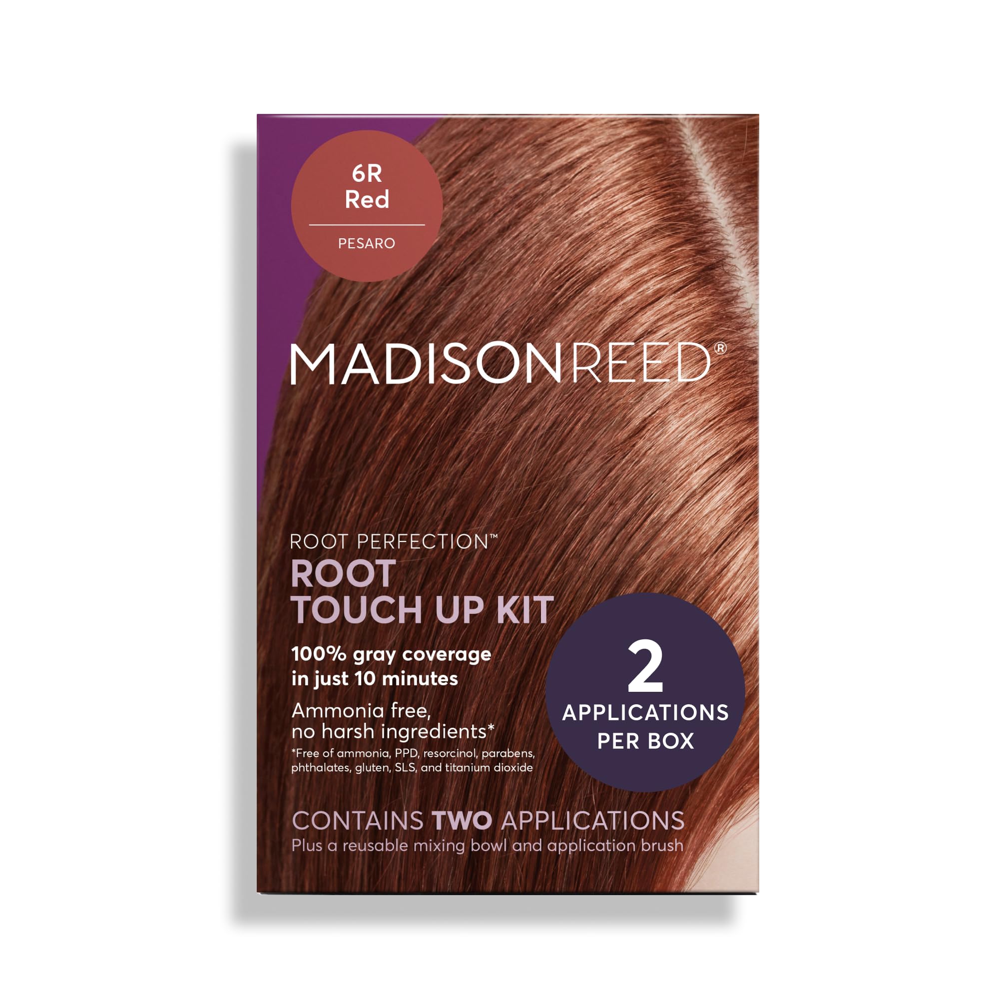 Madison Reed Root Perfection Pesaro 6R application shows quick 10-minute gray-root coverage