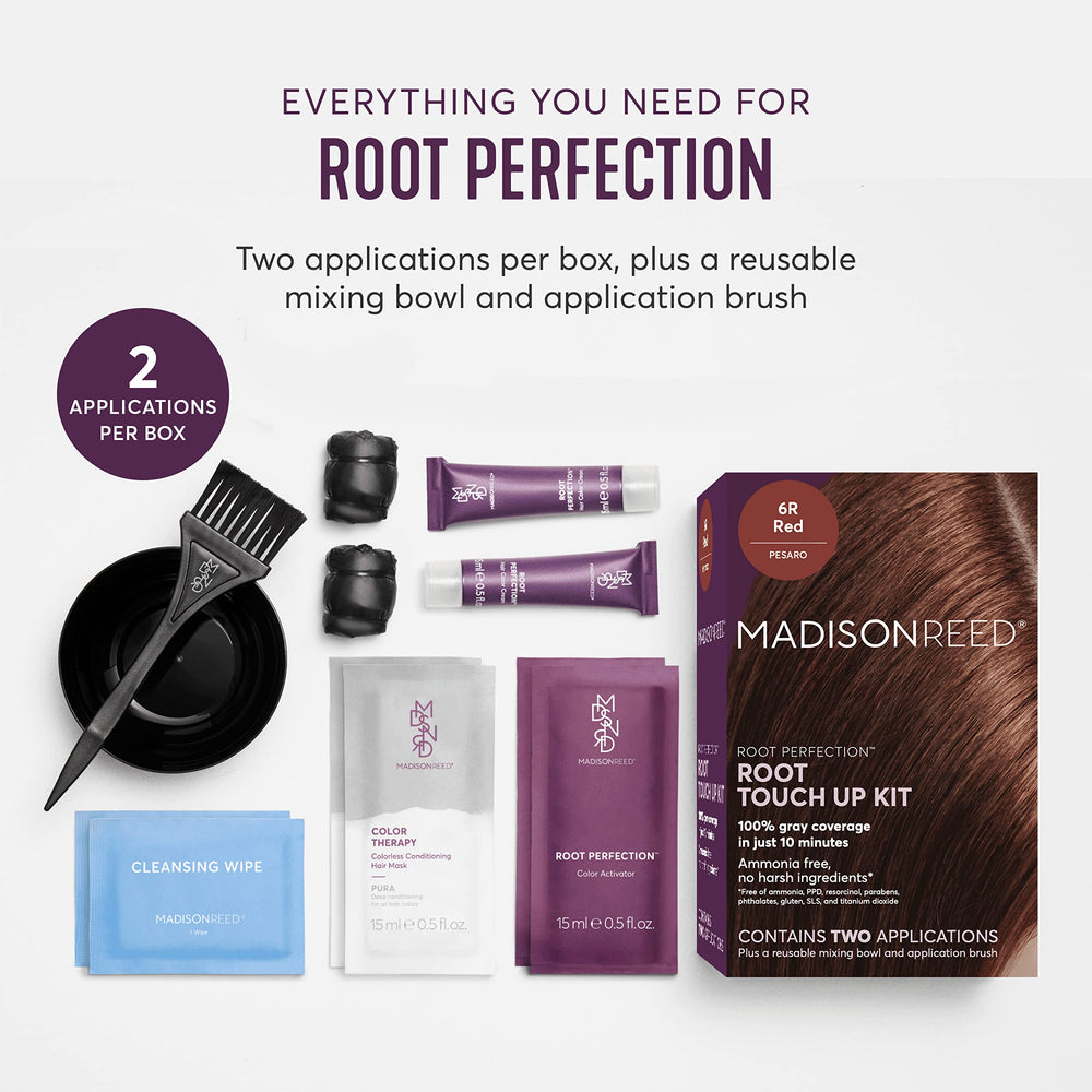 Madison Reed Root Perfection Pesaro 6R cream texture illustrates ammonia-free formula for gentle gray coverage