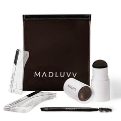 MADLUVV brow stamp kit setup demonstrates quick, mess-free brow shaping for busy mornings.