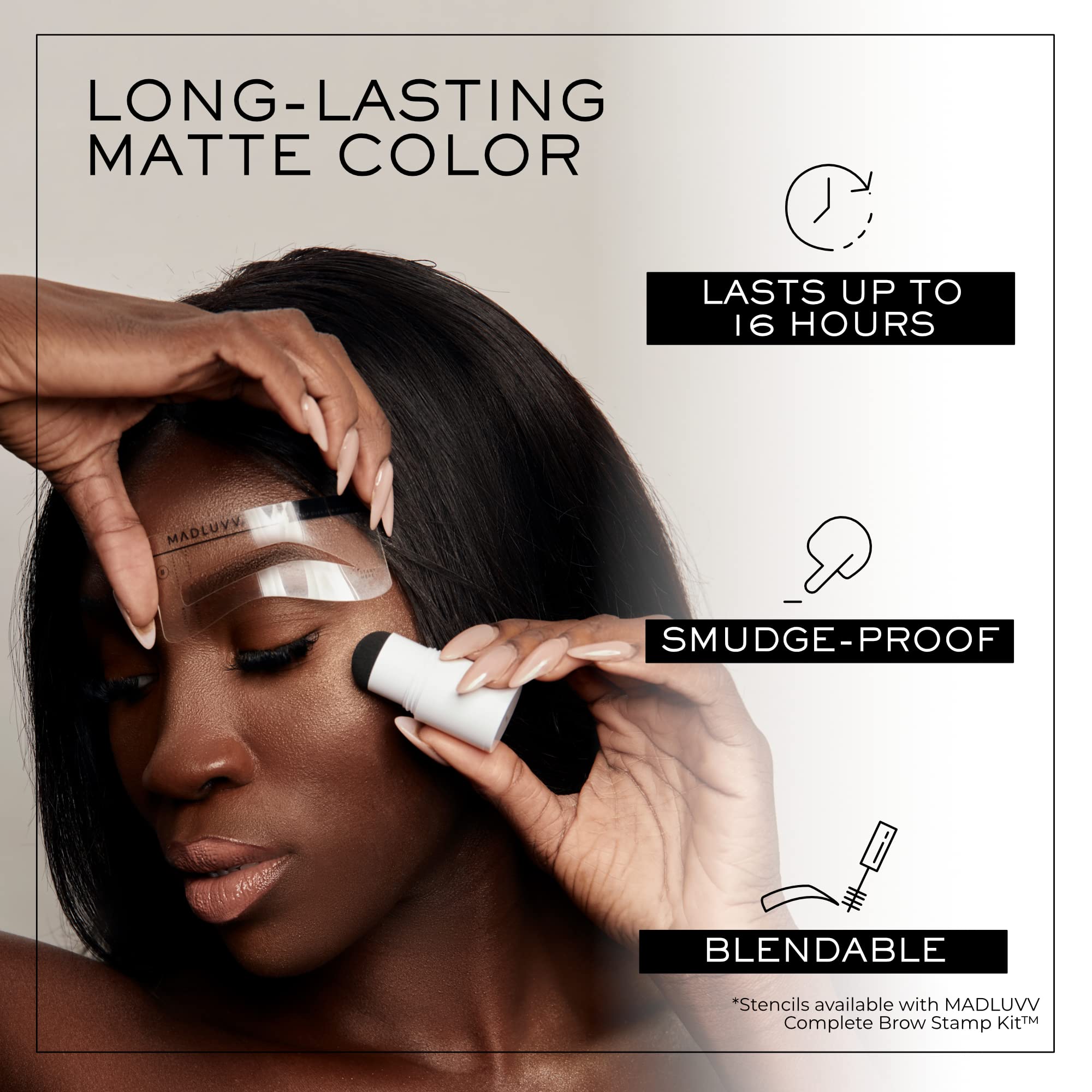 MADLUVV Brow Stamp Refill label clearly marks shade for blendable coverage on skin