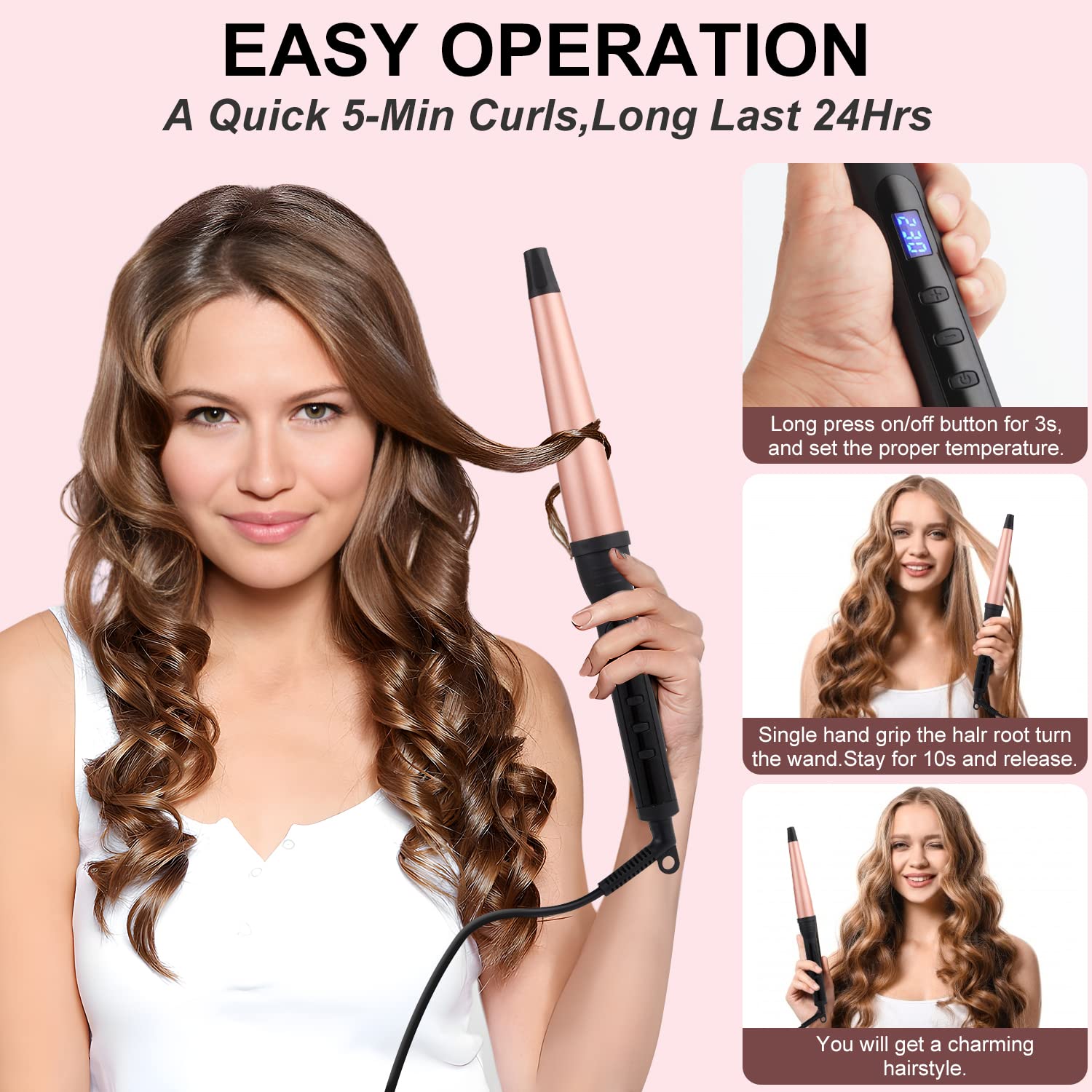 MADURIAO curling wand ceramic heater distributes heat evenly for smooth results.
