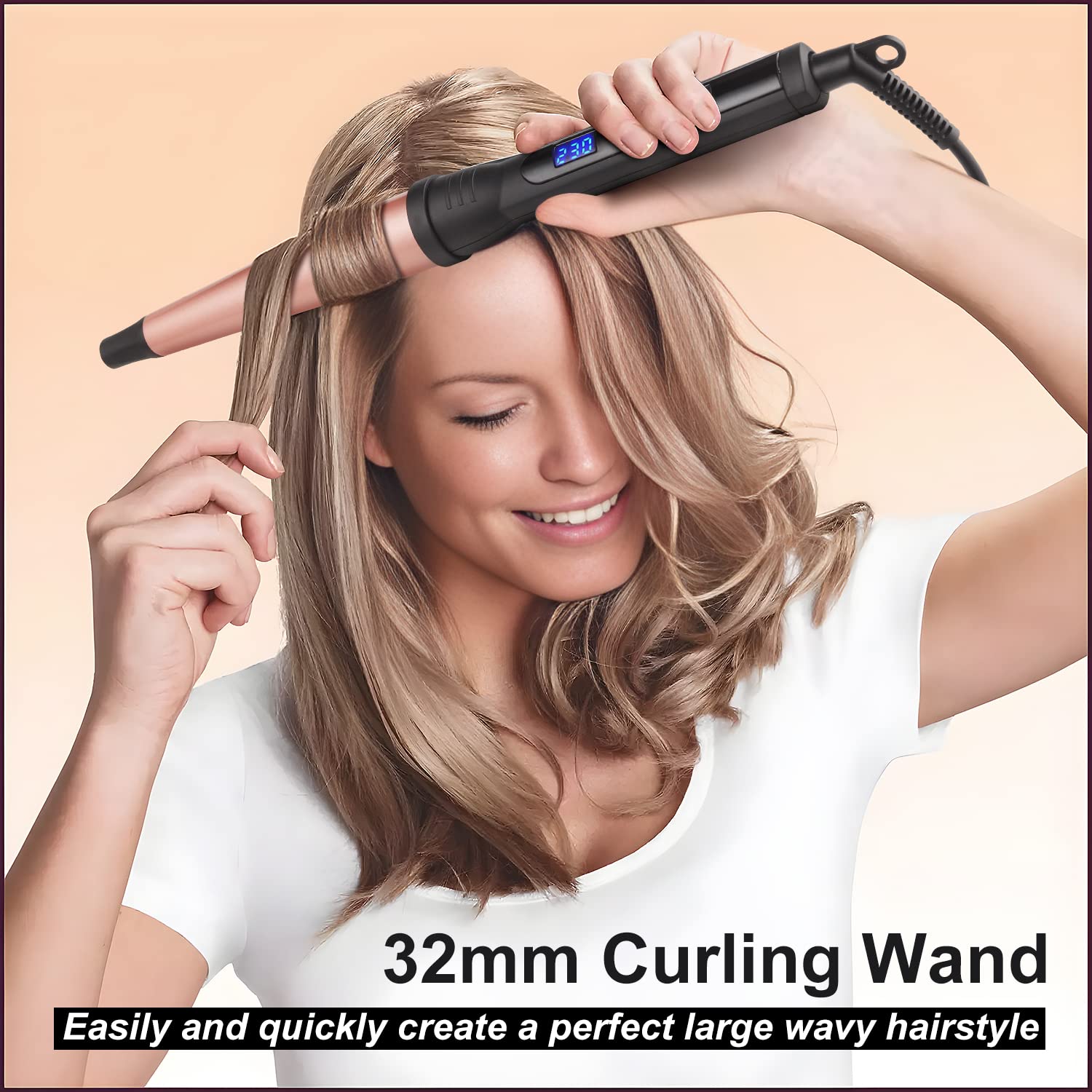 MADURIAO curling wand LCD display shows precise temperature settings for styling.