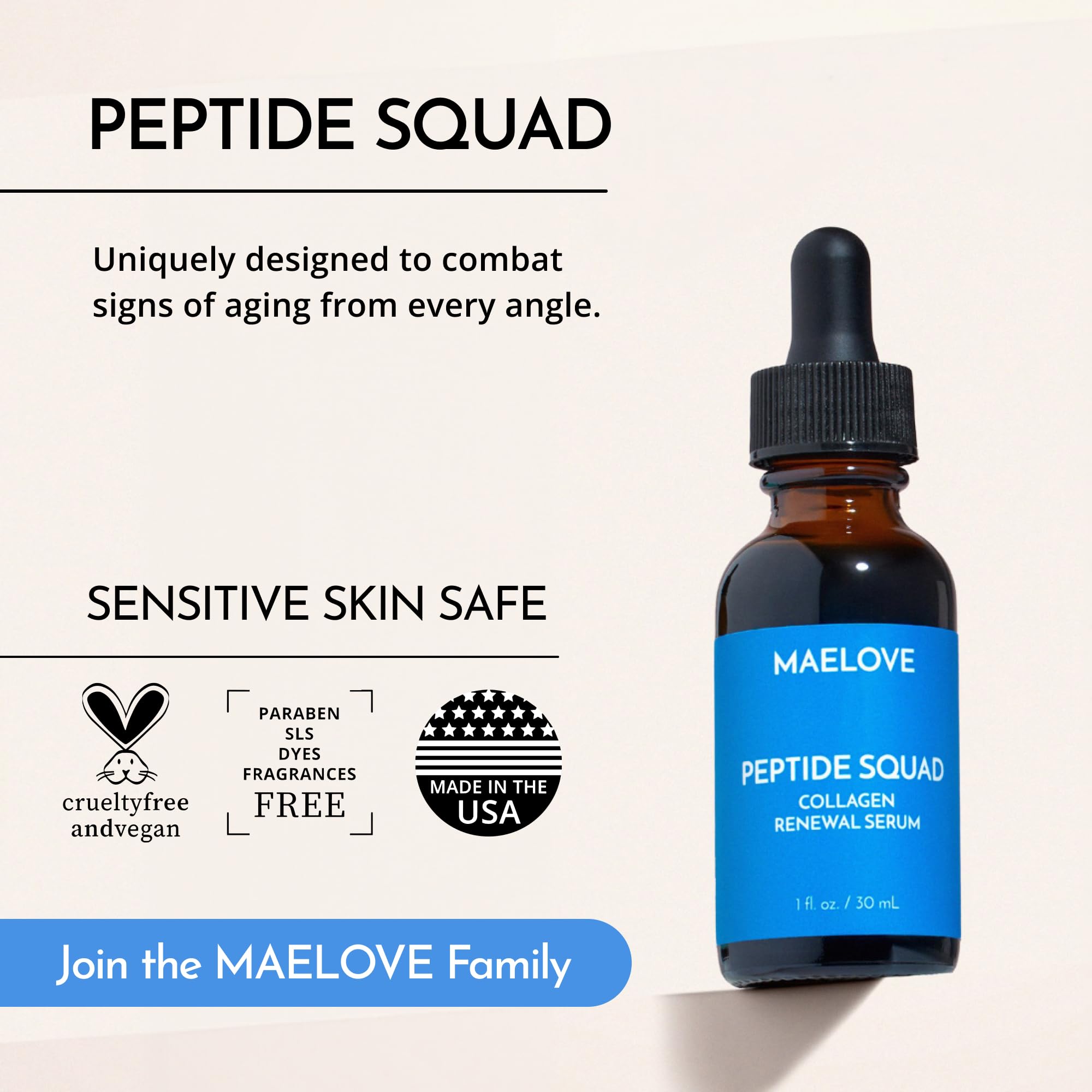 MAELOVE Peptide Squad routine shot demonstrates integration into morning skincare.