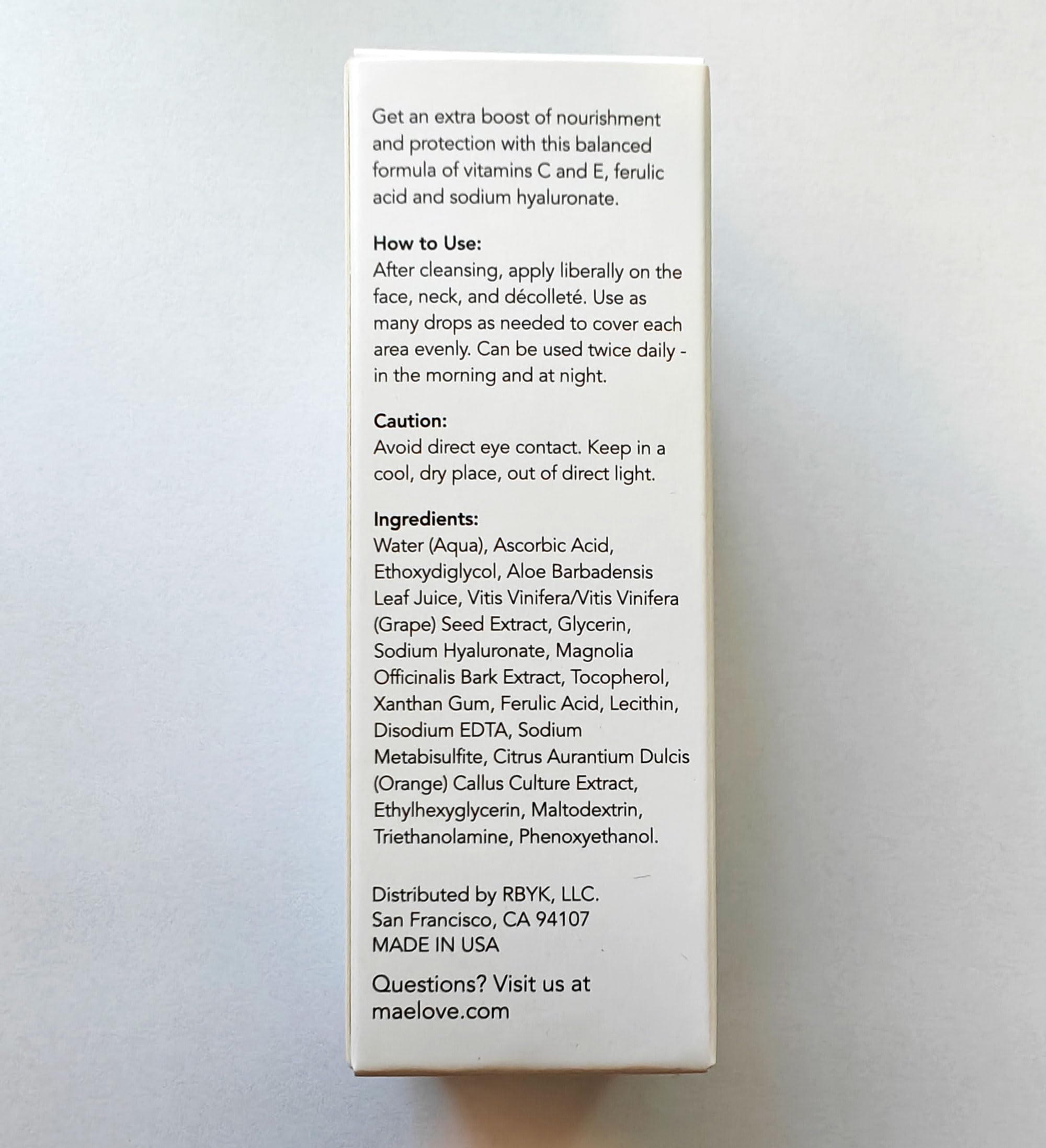 Maelove unscented bottle on vanity with minimalistic skincare setup.