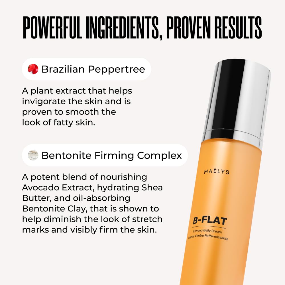 Maëlys B-FLAT ingredients with shea butter and avocado extract.