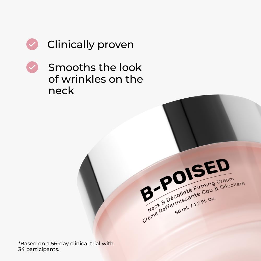 Maëlys B-Poised neck-decollete cream application demonstrates smoothing, hydrating routine.