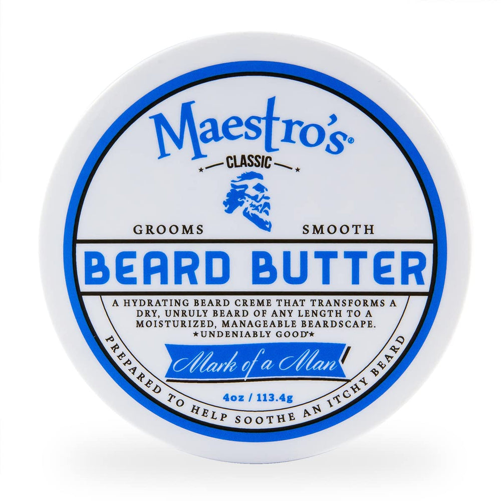 Maestro's Classic beard butter 4oz tin for all beard types delivering hydration and shine.