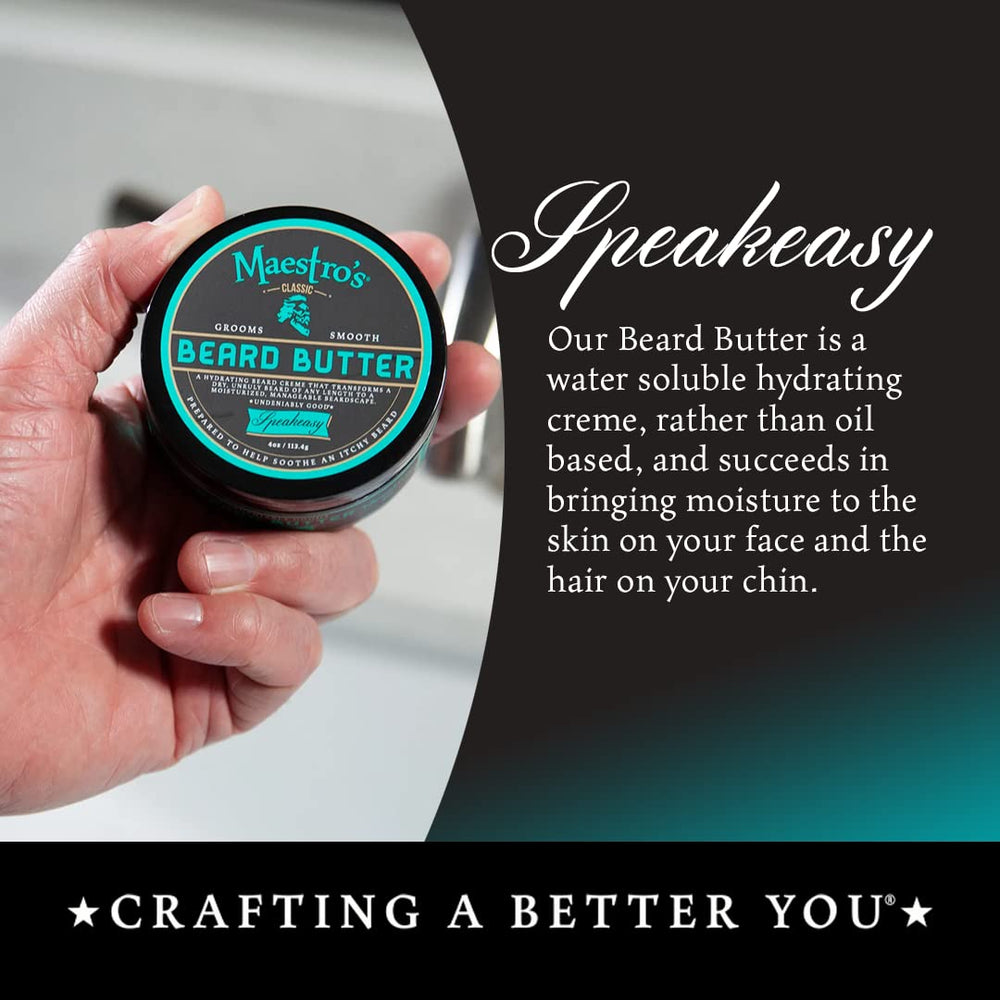 Maestro's Classic Beard Butter softening beard close-up showing smooth texture.