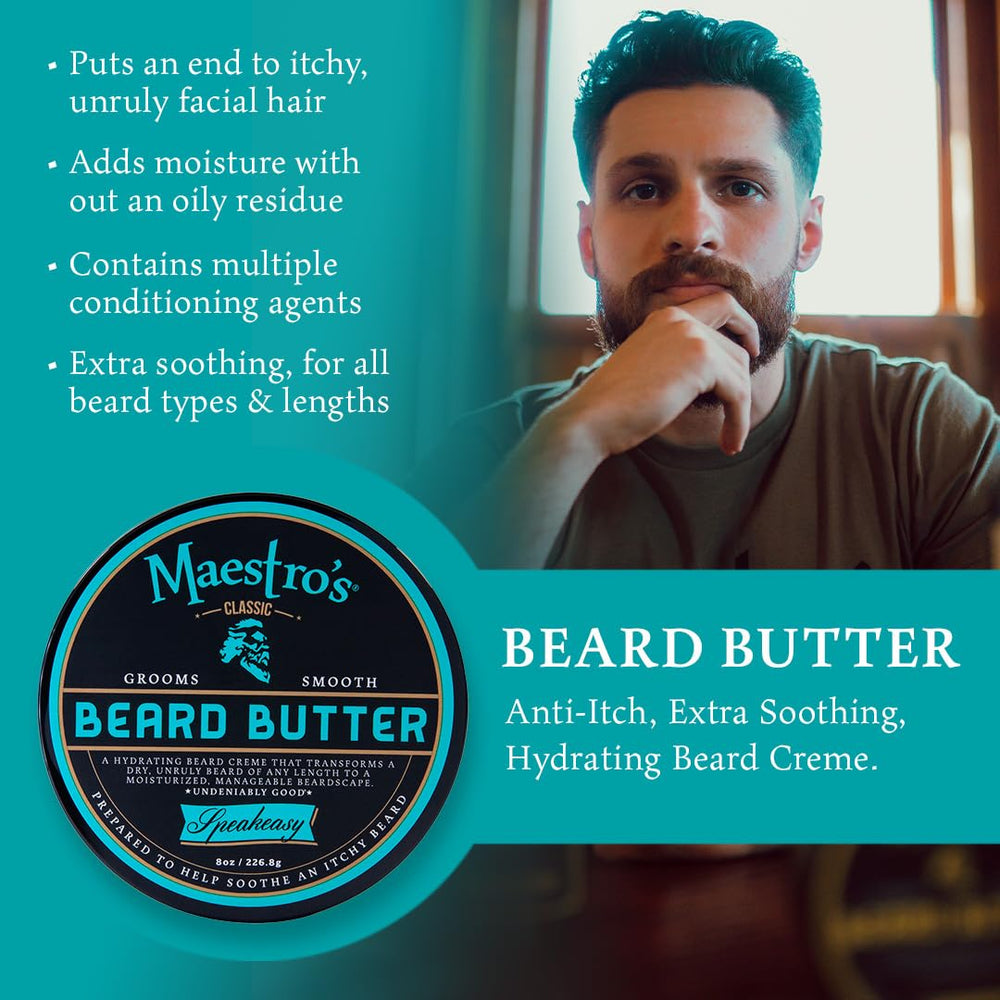Maestro's Classic Beard Butter vanilla tobacco scent label evokes nostalgic mood.